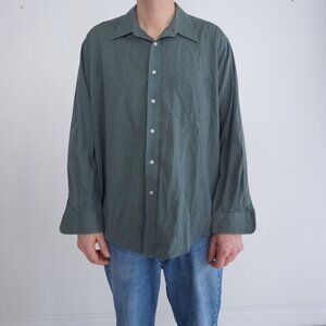 Vintage Pierre Cardin Olive Green Cotton Blend Button Up Dress Shirt 17 34/35